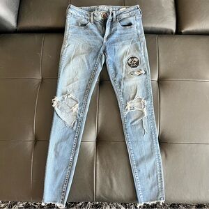 American Eagle Outfitters Light Blue Distressed Skinny Jeans